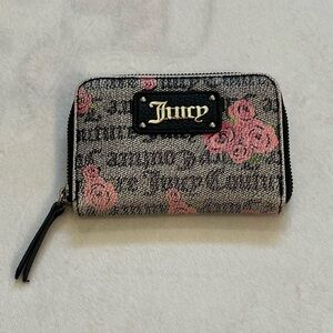 Juicy Couture Pink Floral Logo Zip Wallet with Black Trim
